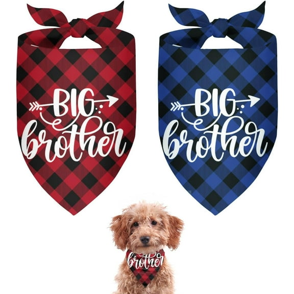 Big Brother Dog Bandana 2 Pack Plaid Dogs Bandanas Triangle Pet Scarf Pregnancy Announcement Gender Reveal Outfit Gift for Dog Lover Owner (Blue,Red) Small