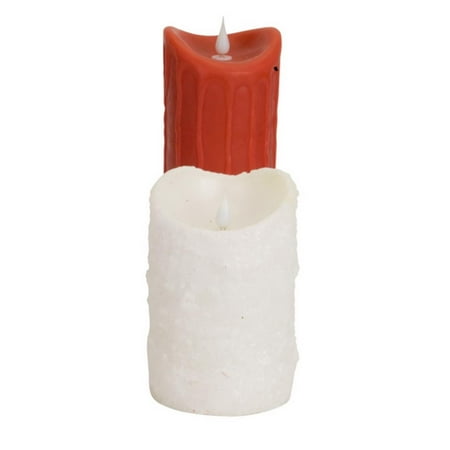 UPC 257554176662 product image for 4 White Dripping Wax Textured Flameless LED Lighted Pillar Candles with Moving F | upcitemdb.com