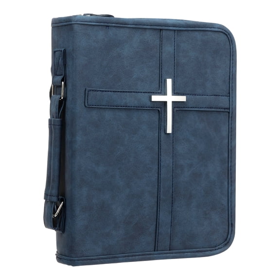 Threns PU Leather Bible Cover Case, Carrying Book Case Church Bag Bible Protective with Handle, Bible Case for Men Women, Christian Gift Box Packaging (Blue)
