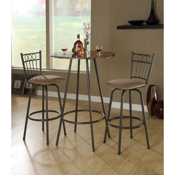 Monarch Home Bar, 30"Dia, Cappuccino Marble, Coffee Metal