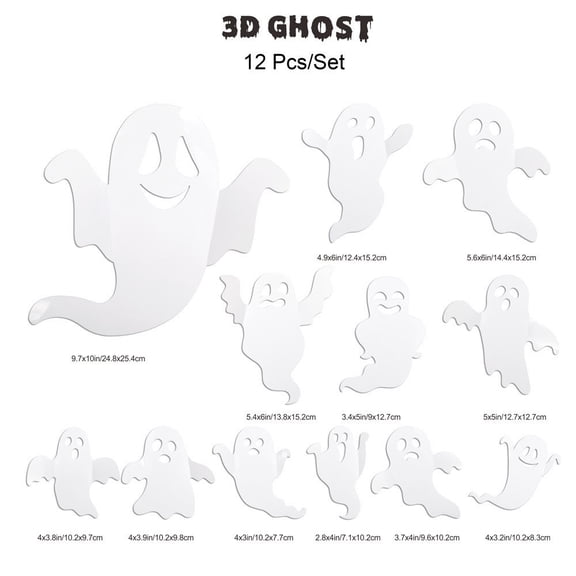 Wdhugt 12-Piece Halloween Led Ghost Wall Stickers With Lights Spooky Decor For Window Garage Diy Plastic Decals