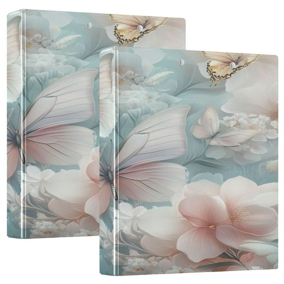 WOBOGO Pink and White Butterfly File Folders Extra Large Capacity to Hold 200 Sheets of Documents Hard Shell Ring Binder for School Home Office