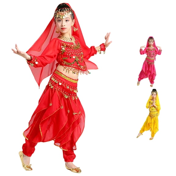 Girls Ethnic Belly Dance Performance Outfit Kids Stage Show Dress Set with Skirt Girls Casual Outfit Sets
