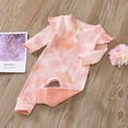 thumbnail image 4 of Diufon Infant Baby Girl Romper Newborn Ruffle Long Sleeve Button Bodysuit Tie Dye Printed Bow Tie Jumpsuit, 4 of 7