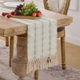 thumbnail image 2 of Fancy Homi Sage Green Boho Cotton Polyester Table Runner 48 Inches Long, Farmhouse Macrame Table Runners with Tassels for Home Party Bohemian Rustic Bridal Shower Kitchen Dining Decor 12x48 Inches, 2 of 7