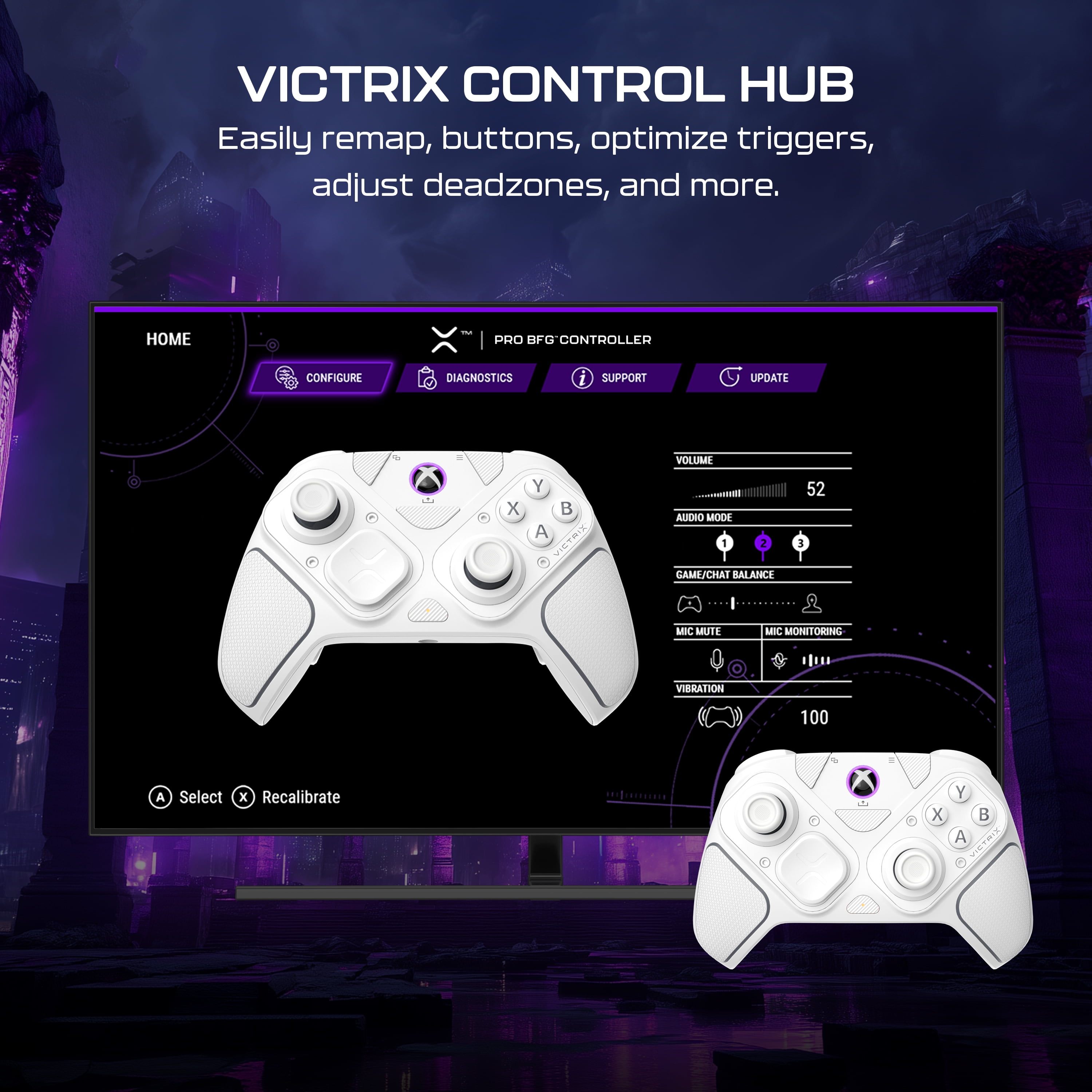Turtle Beach Victrix Pro BFG Reloaded Wireless Modular Gaming Controller for Xbox Series X|S, Xbox One, & Windows PC; Bluetooth, Fightpad Module, Hall-Effect Thumbsticks/Triggers - White