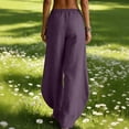 thumbnail image 5 of Linen Wide Leg Pants for Women, Solid Color Loose Fit Casual Trousers, High Waisted Curved Hem Palazzo Pants, Summer Breathable Office Wear, Mother's Day Gifts | CSEONE,Purple L, 5 of 9