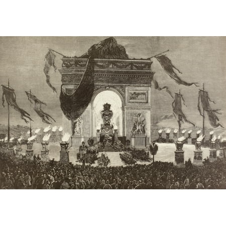 The Coffin Of French Writer Victor Hugo Is Displayed Beneath The Arc De Triomphe Paris France During His Funeral Rites On The Night Of May 31 1885 From A 19Th Century Illustration Stretched Canvas
