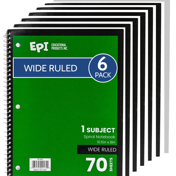 Cuaderno EPI de rayado ancho, 70 hojas, 27 x 20 cm, paquete de 6