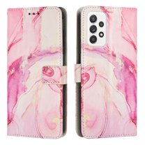 Dteck for Samsung Galaxy A53 5G Marble Pattern PU Leather Wallet Phone Case with Hand Strap,Shockproof Magnetic Folio Flip Kickstand Card Slots Anti-scratch Protective Cover,Rosegold