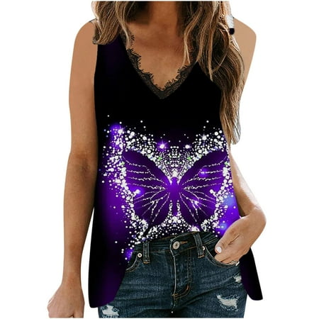 

Plus Size Tops Women s Summer V-Neck Lace Patchwork Independence Day Print Sleeveless Tank Vest Top Blouse Corset Tops For Women
