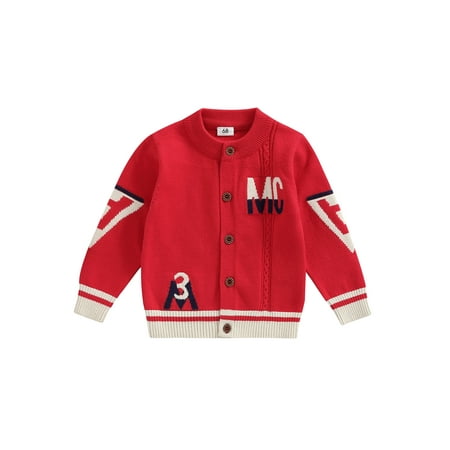 

Qmyliery Newborn Baby Clothes Unisex Cardigan Letter Number Print Knitted Baseball Jacket Autumn Winter Long Sleeve Coat