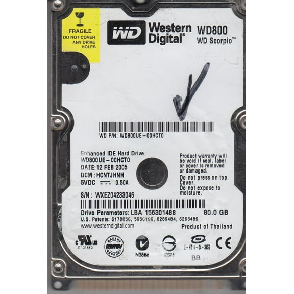 WD800UE-00HCT0, DCM HCNTJHNH, Western Digital 80GB IDE 2.5 Hard Drive