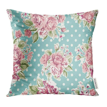 Pink And Green Pillows CMFUN Red Flower Pink Vintage Rose Pattern on Green Colorful Floral Pillow Case 16x16 Inches Pillowcase ()