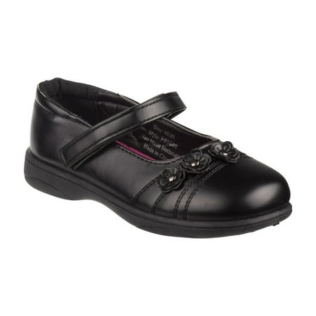 

Petalia Girls Faux Leather Floral Detail Hook & Loop Tween School Shoes - Black 1