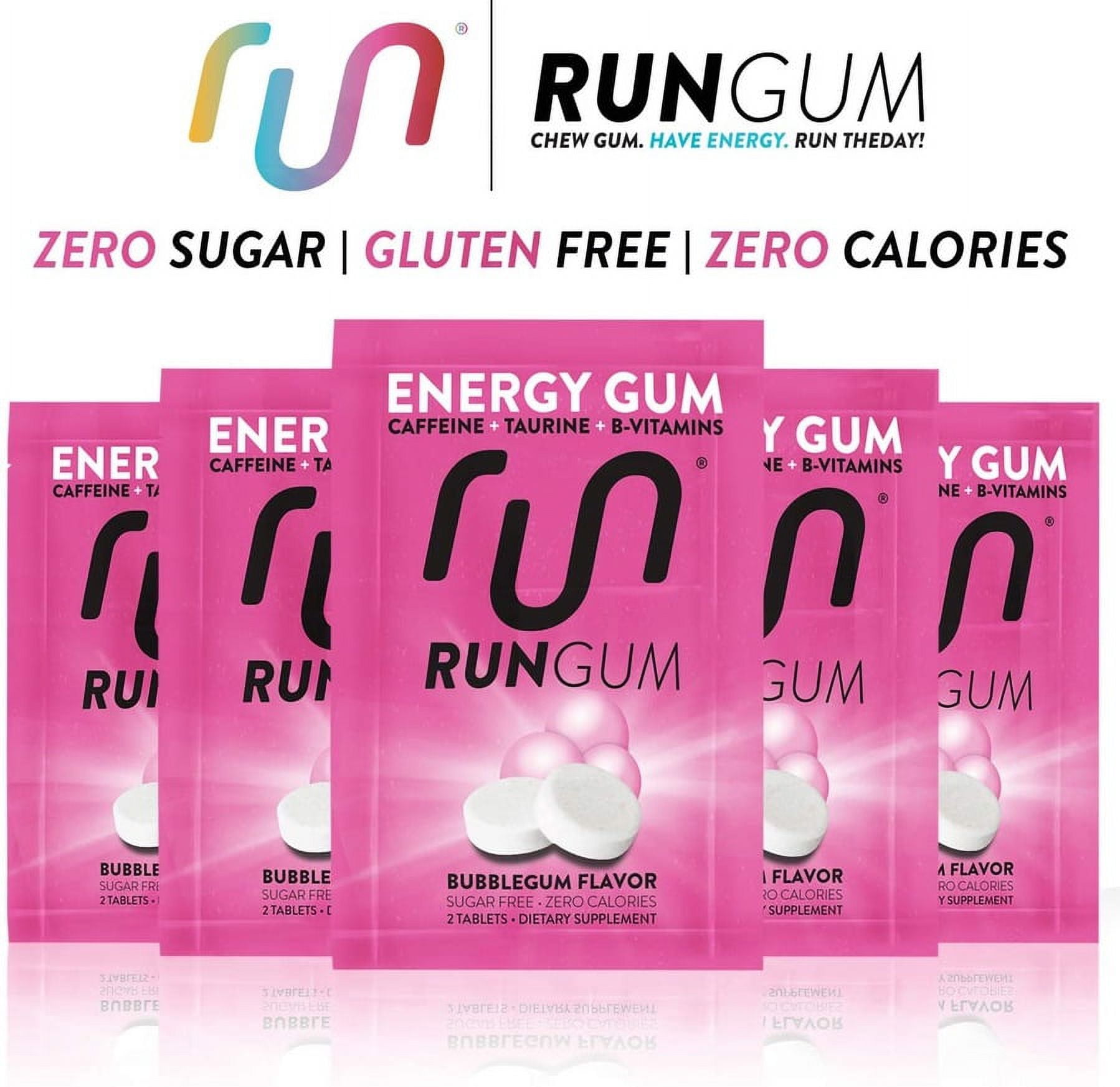 Run Gum Bubblegum Energy Gum 50mg Caffeine Taurine & B-Vitamins per Piece, 24 Pieces (Pack of 12)