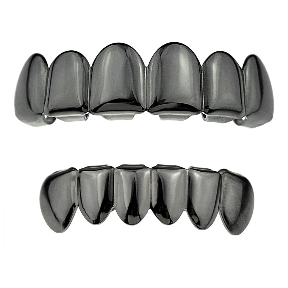 Best Grillz Black Plated Grillz Set Top Upper And Bottom Lower Teeth
