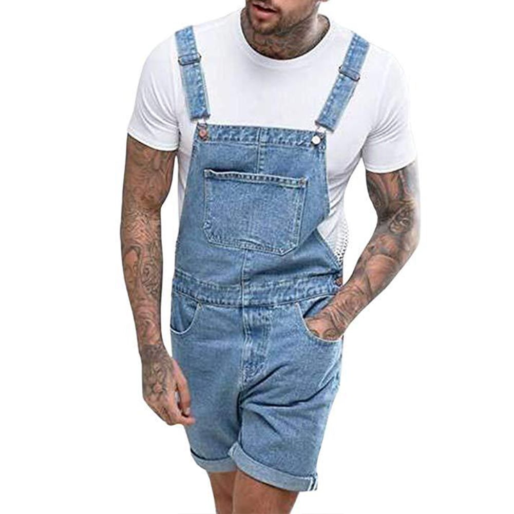 YaptheS Men Denim Bib Shorts Adjustable 