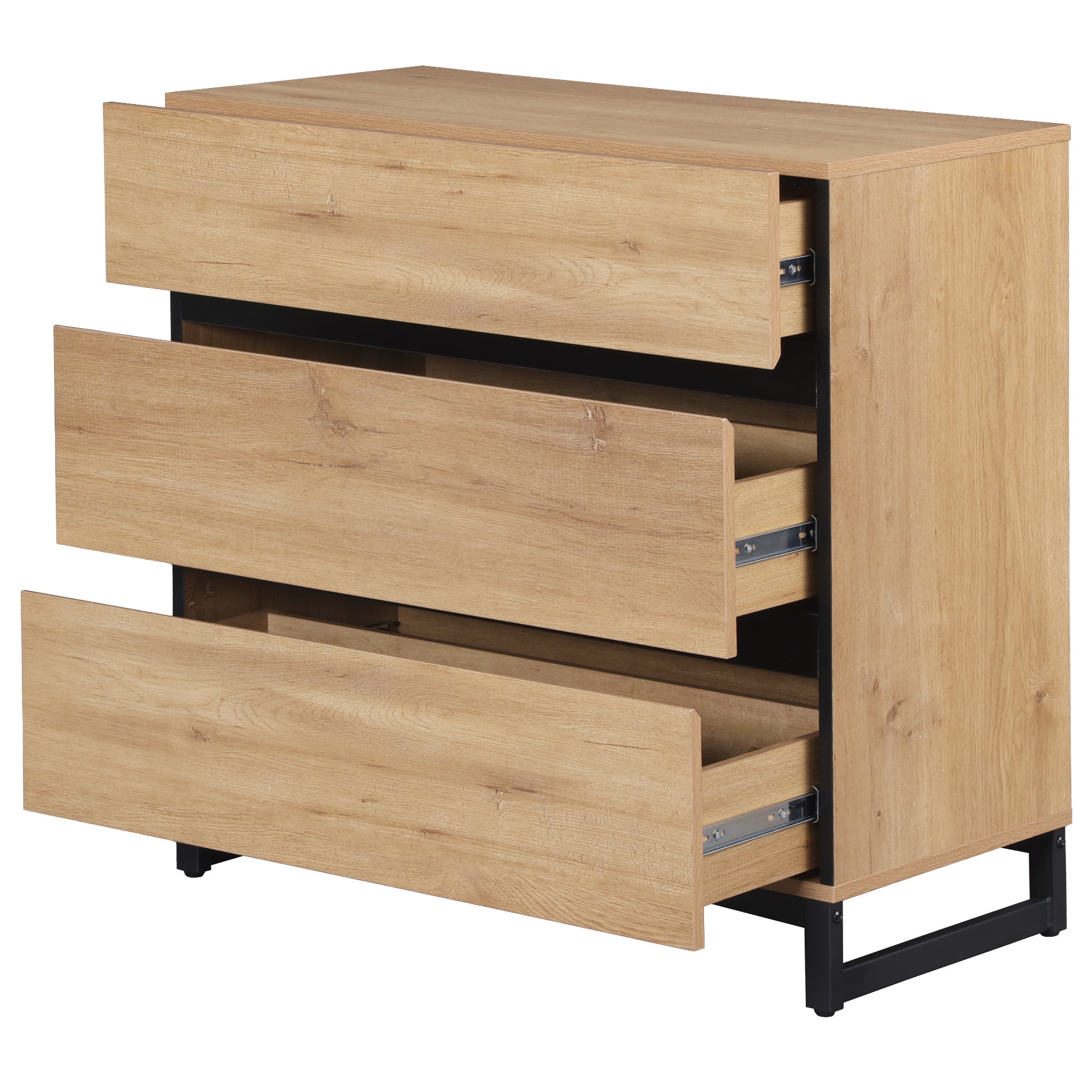 WAMPAT Dresser for Bedroom, Closet Organizers and Storage with 3 Drawers, Chest of Drawers with Metal Base, Modern Wood Dresser for Living Room, Bedroom,Oak