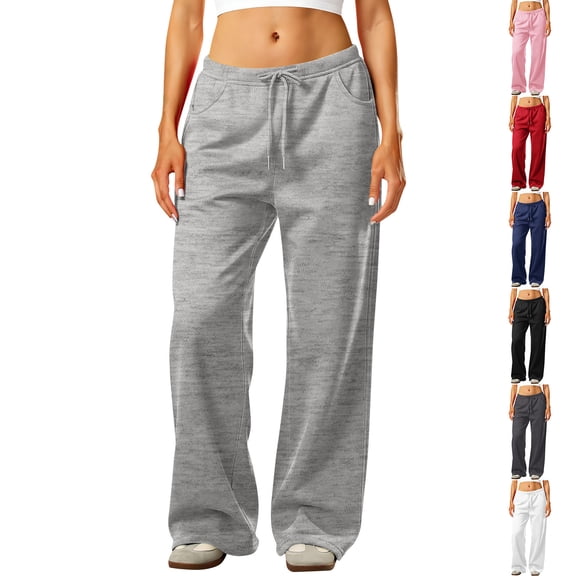 Low Rise Sweatpants Women Wide Leg Baggy Joggers with Pockets Athletic Workout Sweatpants Lounge Pants Black L