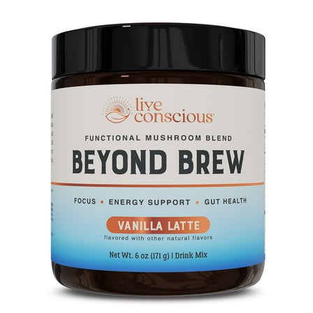 Beyond Brew Vanilla Latte Coffee Alternative - Mushroom Complex w/Lion’s Mane, Reishi, Cordyceps & Chaga for Sustained Focus, Energy & Immunity Support. Prebiotics & Probiotics Support, 30 Servings