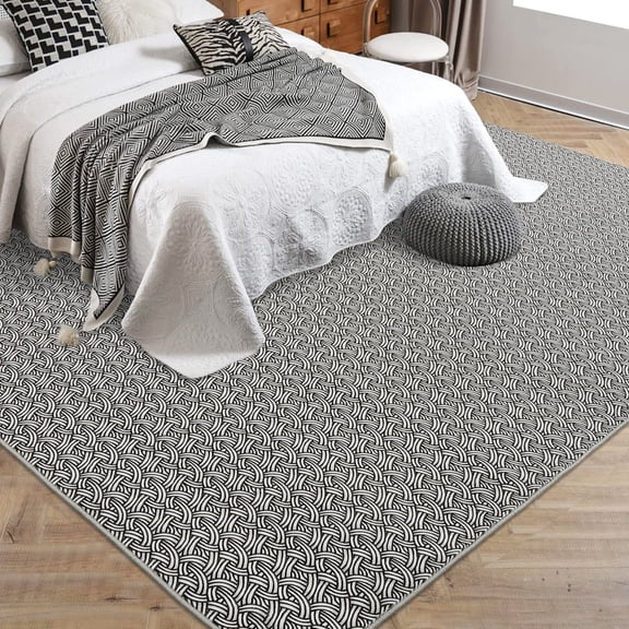 Yesfashion Carpets Area Rugs Washable 1150Gsm Velvet Pearl Velvet Washed Back Folding Simulation Print Carpet Modern-Wrapped Elegant Black and white 5*7ft