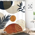 thumbnail image 2 of Boho Mid Century Shower Curtain 60Wx72H Inches Abstract Golden Dots Leaves Modern Geometric Minimalist Aesthetic Bathroom Cloth Fabric Waterproof Polyester Home Decor Set with Hooks, 2 of 6