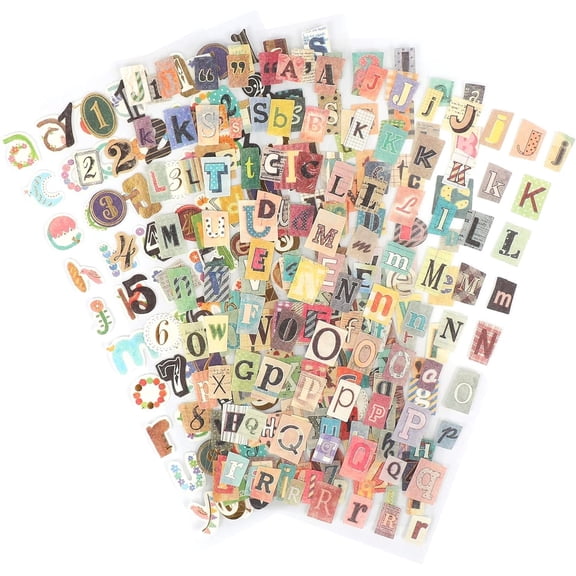 347PCS Vintage Stickers, 6 Sheet Scrapbook Stickers Graffiti, Cute Vintage Letters Numbers Self Adhesive Decals Scrapbooking Supplies for Diary DIY Art Album Paper Crafts