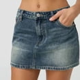 thumbnail image 4 of HVOBTTY Summer Women's A line Mini Skirt Classic Denim Low Waist Basic Slim for Casual Daily Wear, 4 of 4