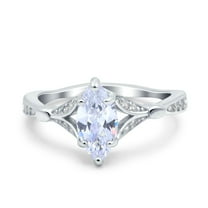 Simulated Cubic Zirconia Size-5 Marquise Art Deco Engagement Wedding Bridal Ring 925 Sterling Silver