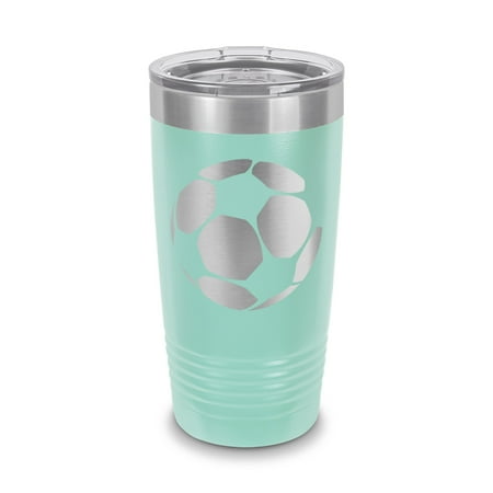 

Soccer Ball Tumbler 20 oz - Laser Engraved w/ Clear Lid - Stainless Steel - Vacuum Insulated - Double Walled - Travel Mug - european football - Teal