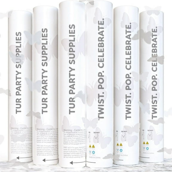 White Biodegradable Butterfly Confetti Poppers | 6 Pack | Party Poppers Decoration for Wedding, Graduation, Birthday | Wedding Supplies Party Favors | 12 inch | TUR Party Supplies