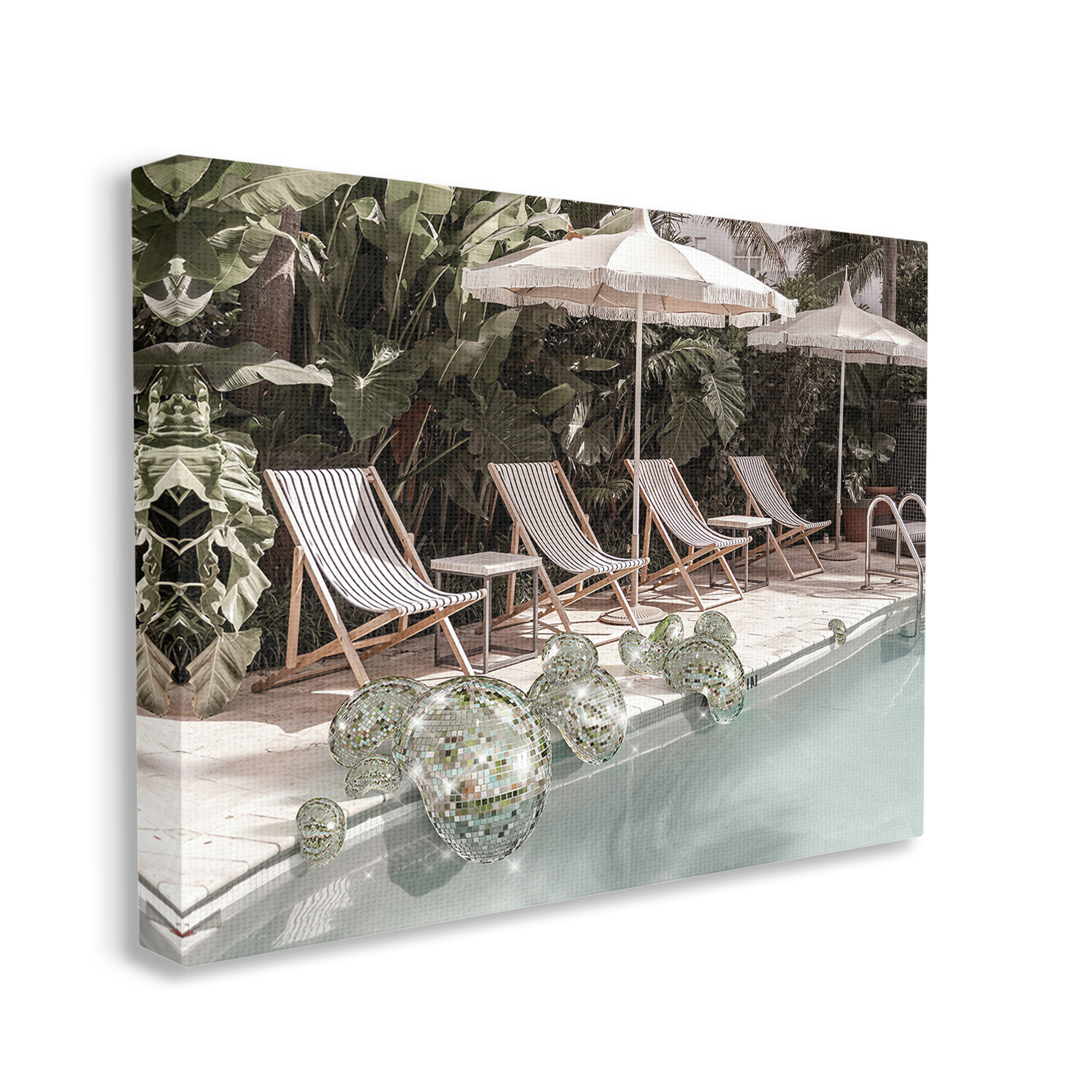Stupell Industries Disco Balls at Pool Nature Painting Gallery Wrapped Canvas Art Print Wall Art, 30 x 24