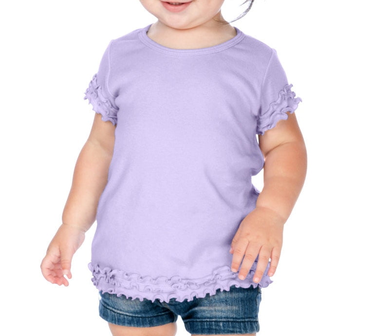Kavio Little Girls Lettuce Edge High Low Short Sleeve T Shirt in Sizes 6M to 6X