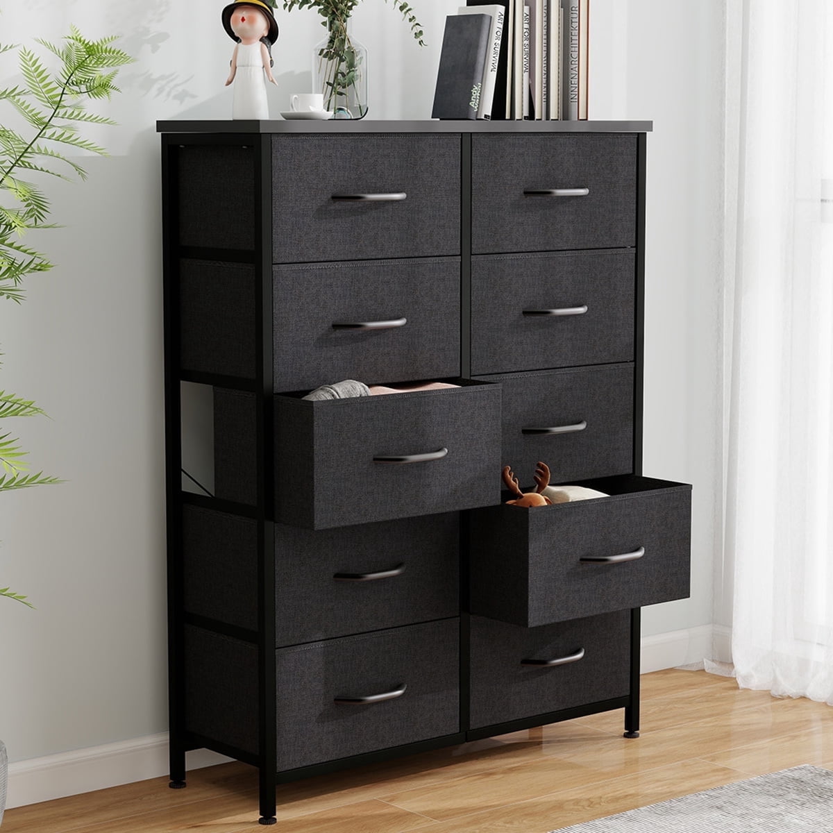 Simenmax 10 Drawer Dresser Organizer Storage Drawers, Chest of Drawers with Fabric Bin for Bedroom, Closet, Entryway,Black