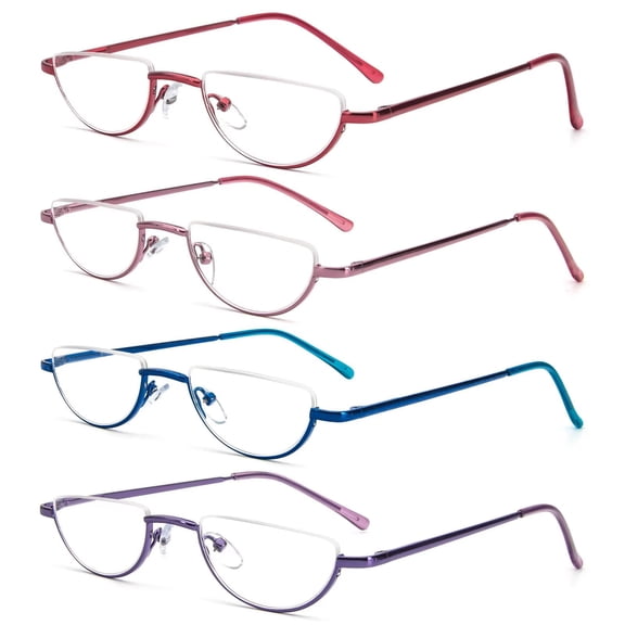 REAVEE Half Reading Glasses 4 Pairs Half Rim Metal Frame Glasses Spring Hinge Readers for Men and Women 1.25