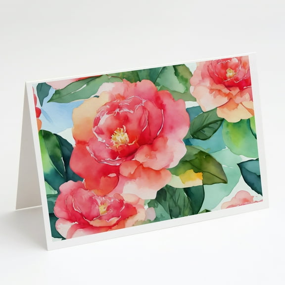 Alabama Camellia in Watercolor Greeting Cards and Envelopes Pack of 8 7 in x 5 in