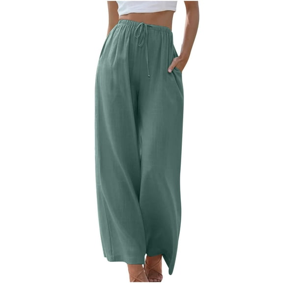 Inleife Womens Pants Clearance Women's Casual Solid Pants Comfortable Elastic High Waist Wide Leg Casual Length Pants