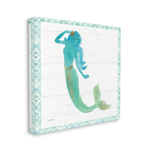 Stupell Industries Glam Mermaid Gold Sparkle Blue Green Watercolor Canvas Wall Art Design by Jenya Jackson, 36" x 36"