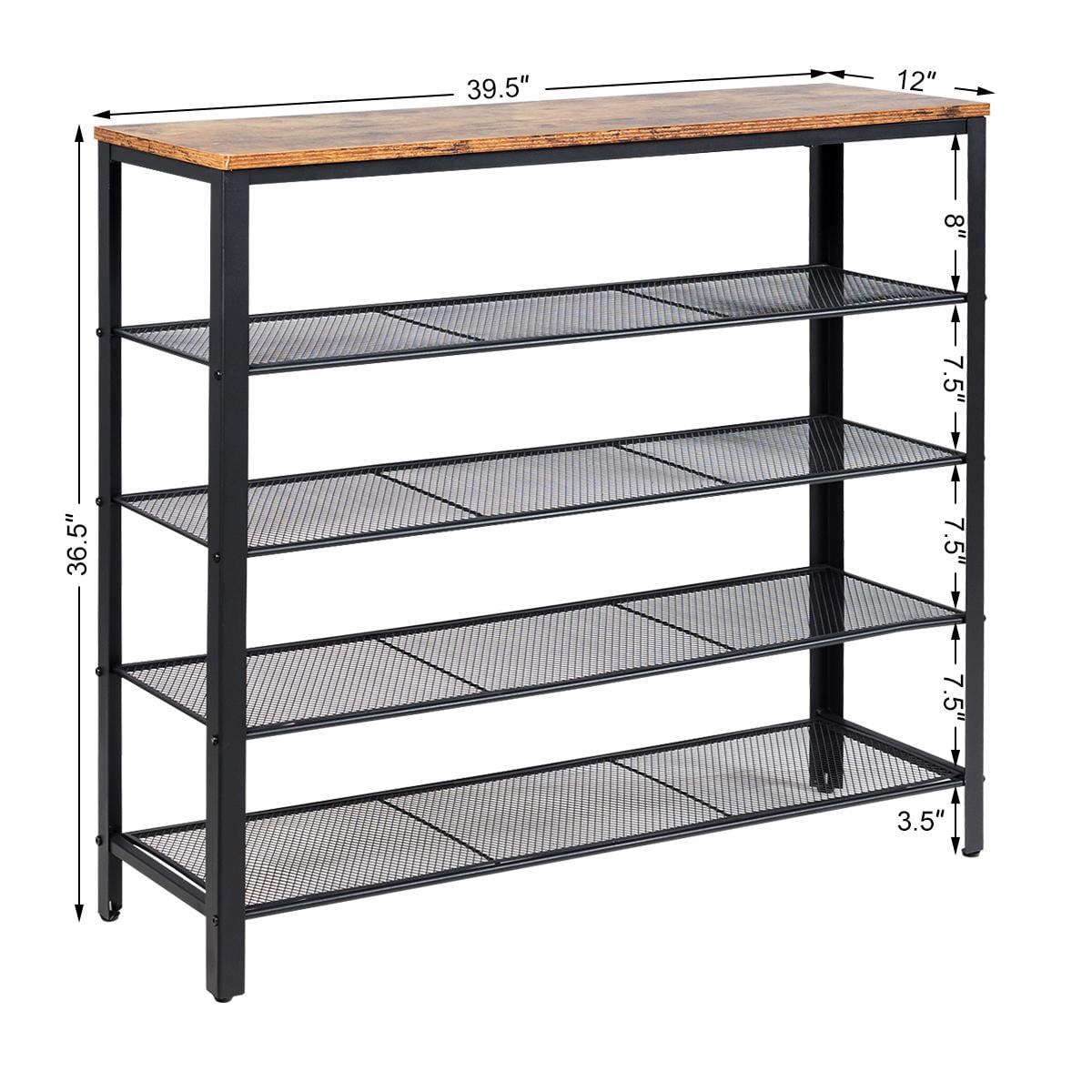 Giantex 5-Tier Shoe Rack, Industrial Metal Shoe Storage Organizer w/ 4 Metal Mesh Shelves for 16-20 Pairs, Multi-Functional Shoe Tower w/ Sturdy Frame for Entryway, Bedroom, Rustic brown