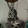 thumbnail image 5 of SIEYIO Silver Color Large Abstract Hollow Flower Pendant Necklace Long Black Rope, 5 of 16