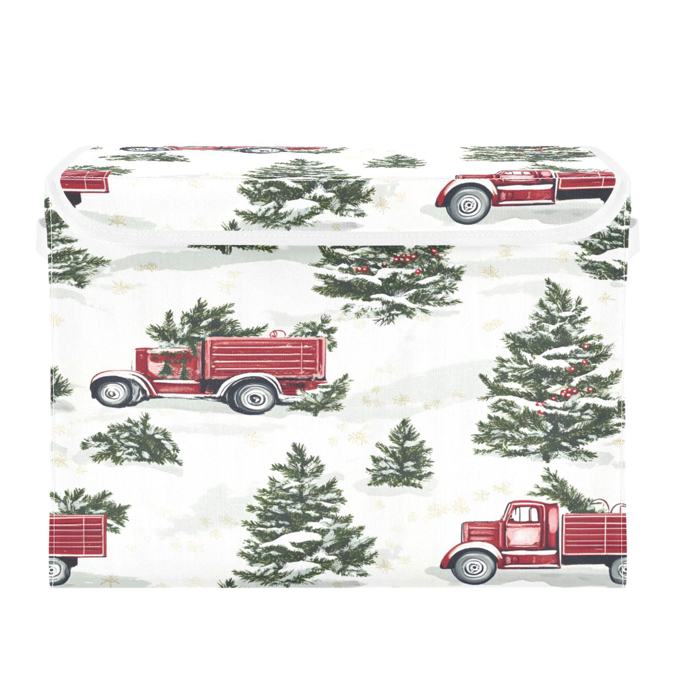 Ryvnso Christmas Tree on Truck Large Lidded Foldable Storage Baskets Cubes Boxes Lids Bin for Home