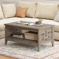 thumbnail image 4 of Costway 39.5" 2-Tier Coffee Table with Open Shelf Woven Decorations Storage for Living Room Rustic Oak, 4 of 10