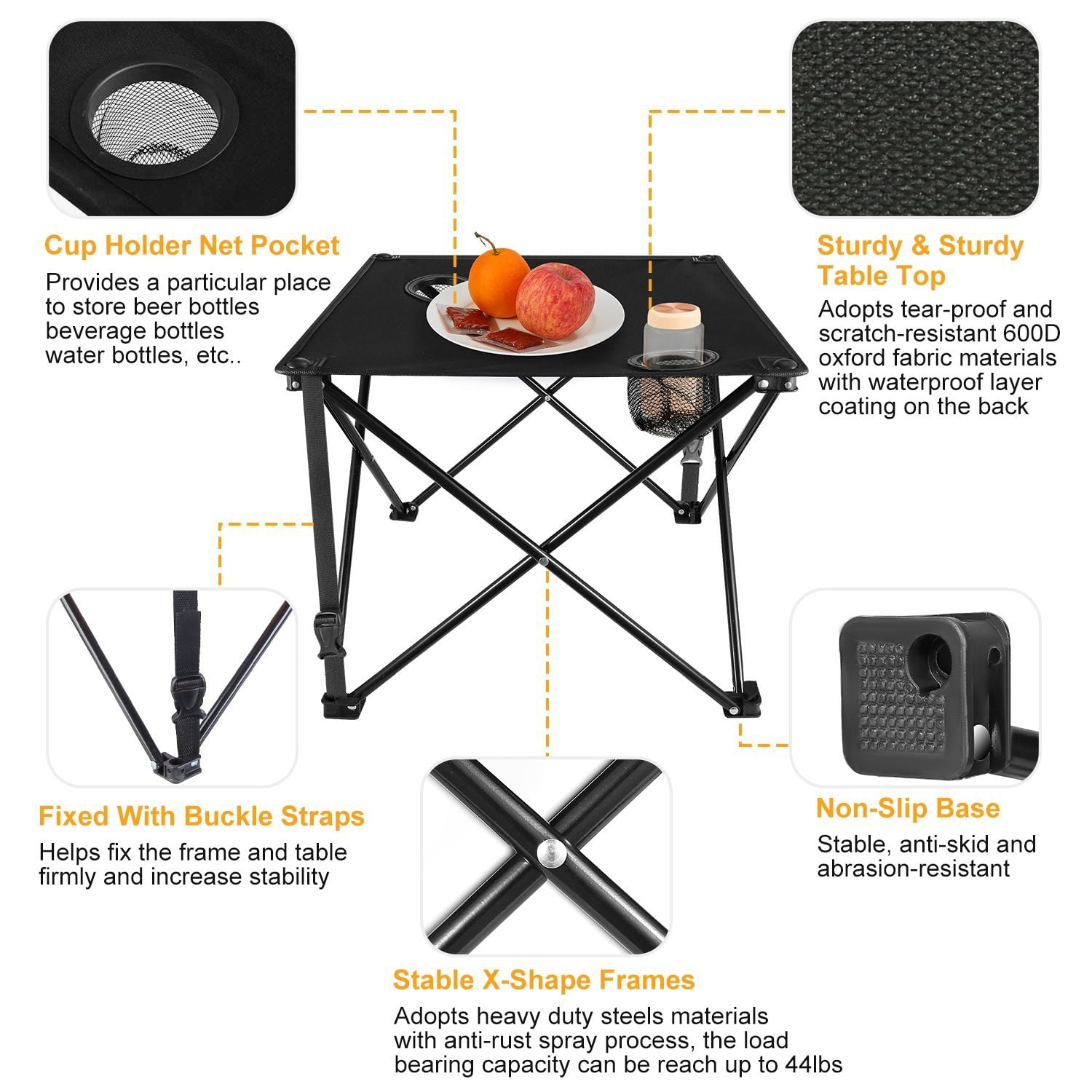Foldable Camping Table Portable Picnic Table Lightweight Travel Desk with 2 Cup Holders Carrying Bag