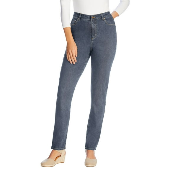 Woman Within Plus Size Tall Straight-Leg Stretch Comfort Denim Five-Pocket Jeans