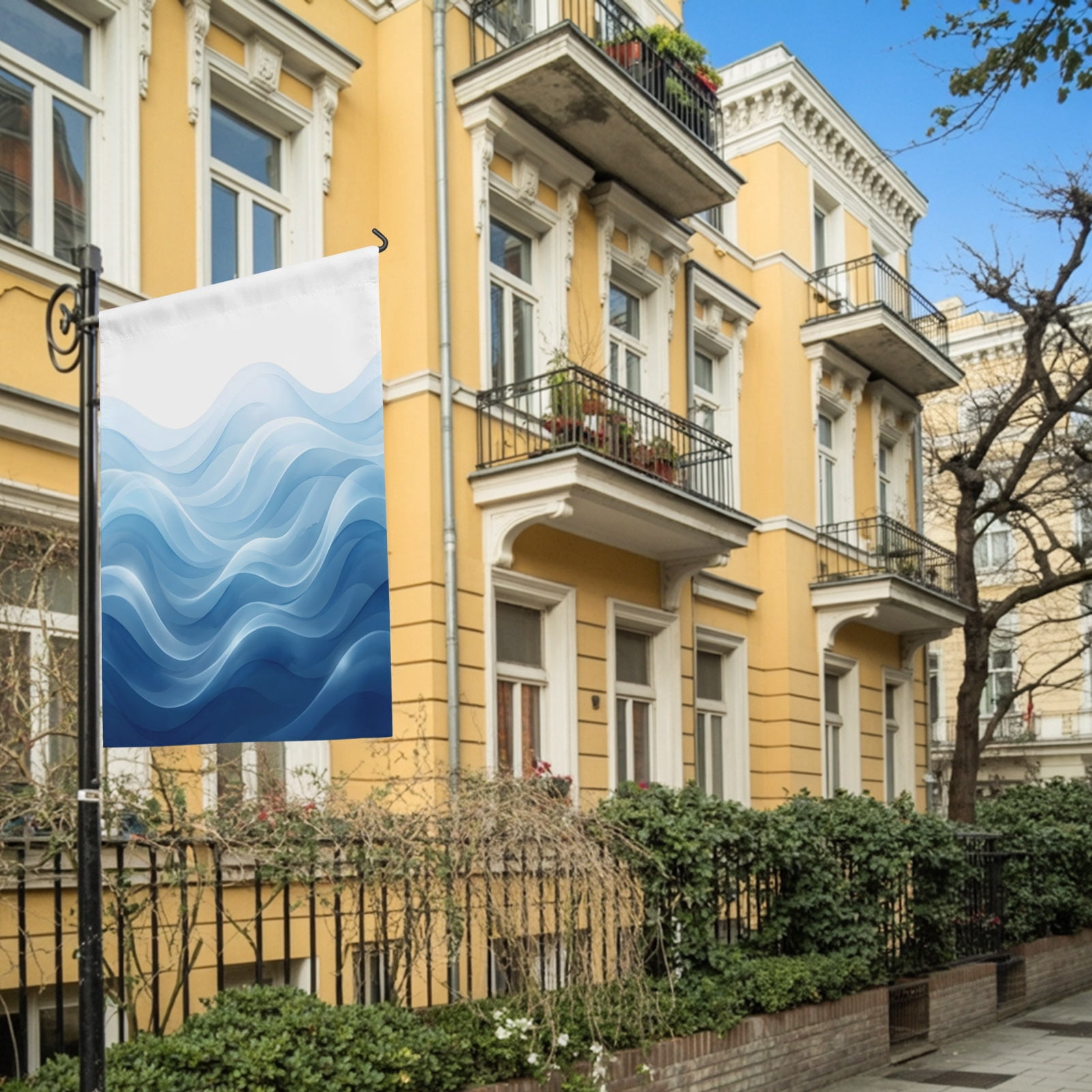 Blue Ombre House Flag 28 x 40 Inches, Abstract Modern Gradient Ripple Weather Proof Outdoor Patio Flags Double Sided Small House Decoration for Yard Lawn Outside Home