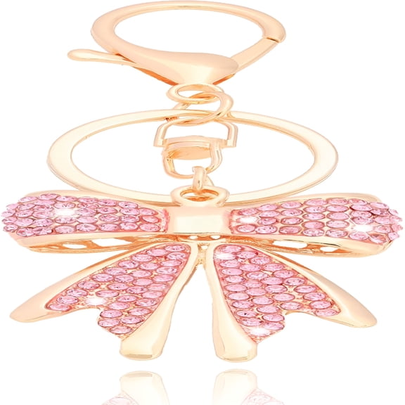 DESIGNICE Sparkly Gold Plated Rhinestone Bow Keychains for Women,Charms for Purse Handbags Backpacks