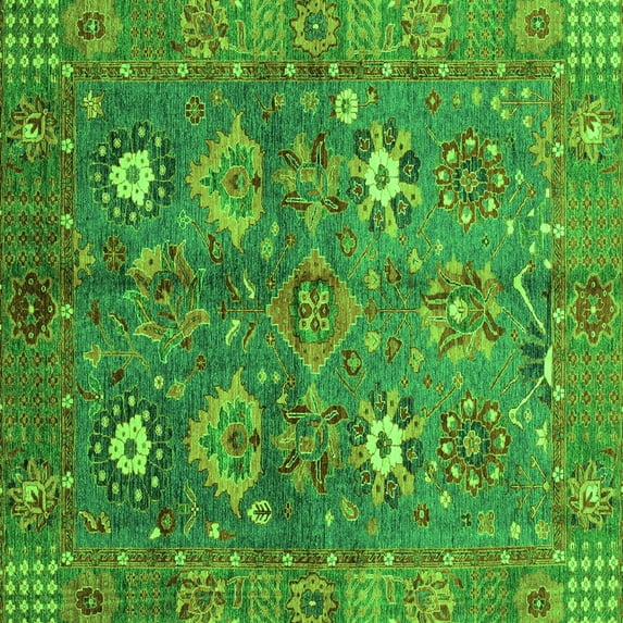 Ahgly Company Indoor Square Oriental Green Traditional Area Rugs, 5' Square