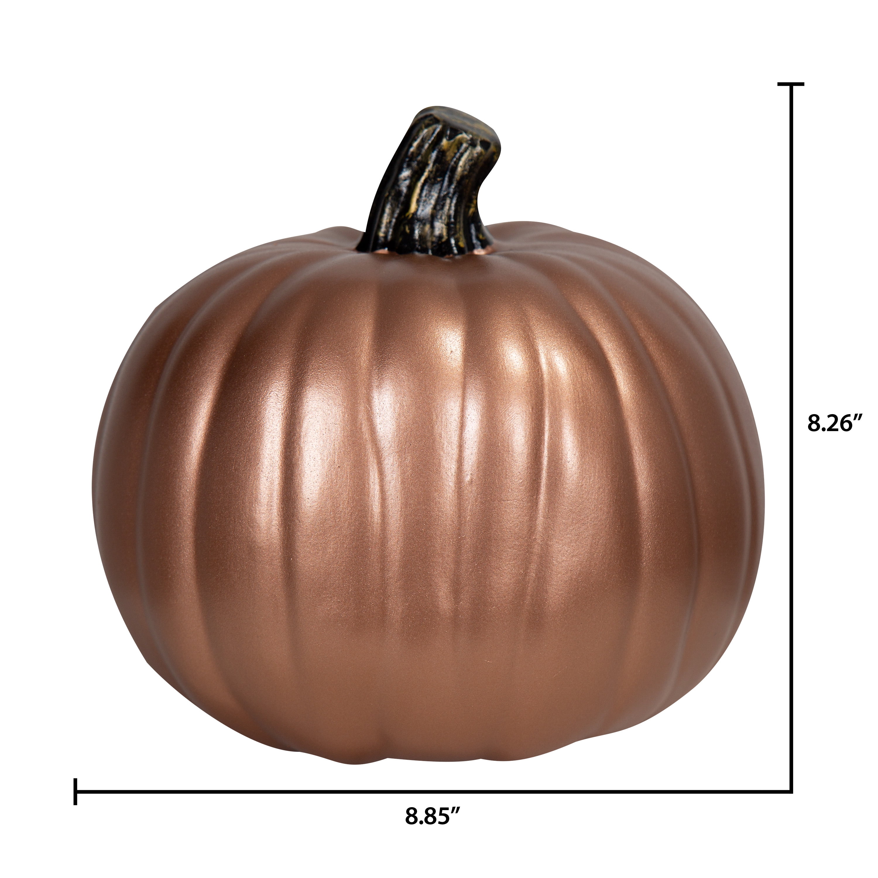 9-Inch Molded Copper Craft Pumpkin with Black Natural Stem for Outdoor Decor