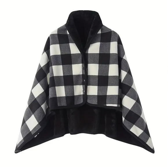 SharkTRUE Fleece Wearable Blanket, Soft Warm Shawl Throw Wrap Doublelayer Plaid Shawl Winter,Flannel Poncho Throw with Buttons
